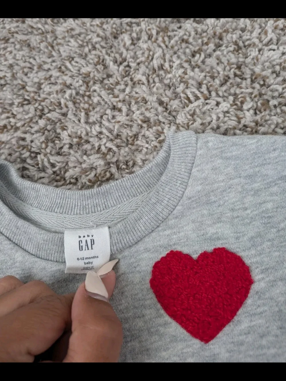 GAP Baby Gray Sweatshirt with Red Heart Patch Size 6/12 Months